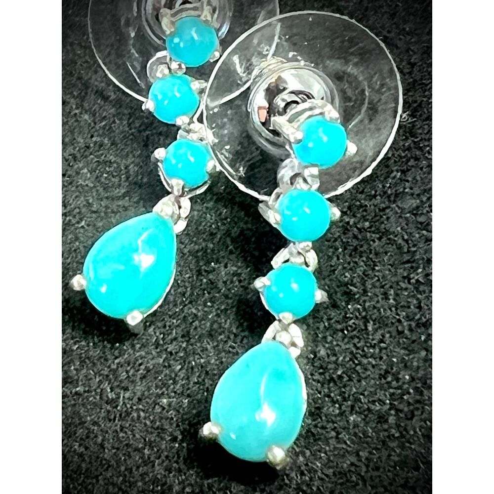 Sleeping Beauty Turquoise Sterling Dangle Earrings - Picture 5 of 10